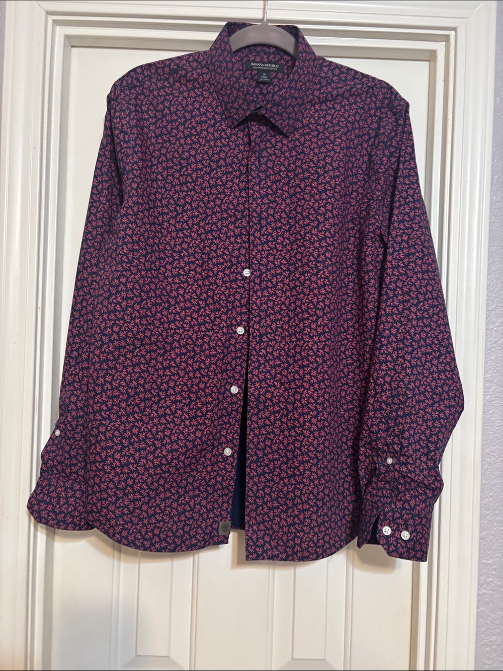 Banana Republic Navy Button-Down with Pink Micro Floral